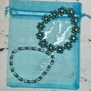 Real & Silver Flower beaded bracelet set